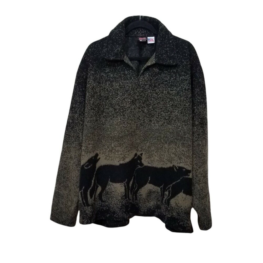VTG Mazmania Wolf Pack Howling Fleece Pullover Green Men's Sz 2X USA